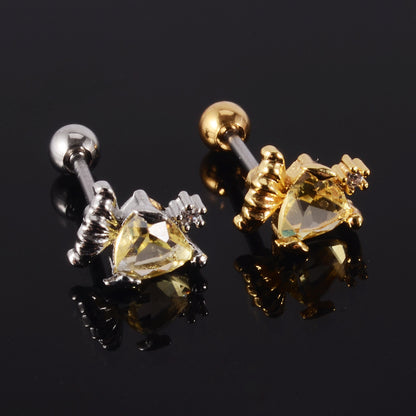 1 Piece Retro Starfish Crab Stainless Steel Copper Inlay Zircon Ear Studs