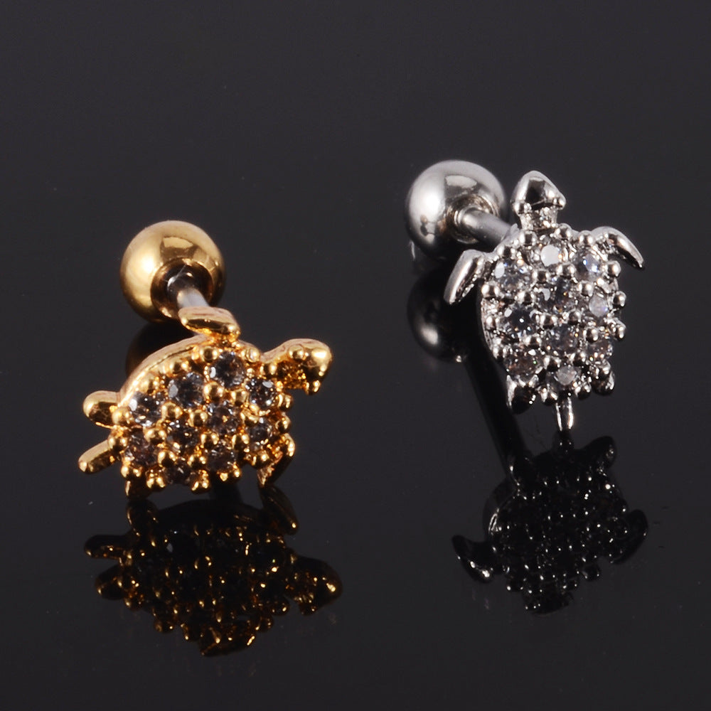 1 Piece Retro Starfish Crab Stainless Steel Copper Inlay Zircon Ear Studs