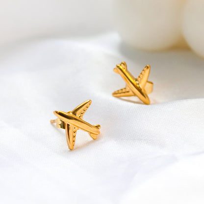 1 Pair Retro Airplane Titanium Steel Plating Ear Studs