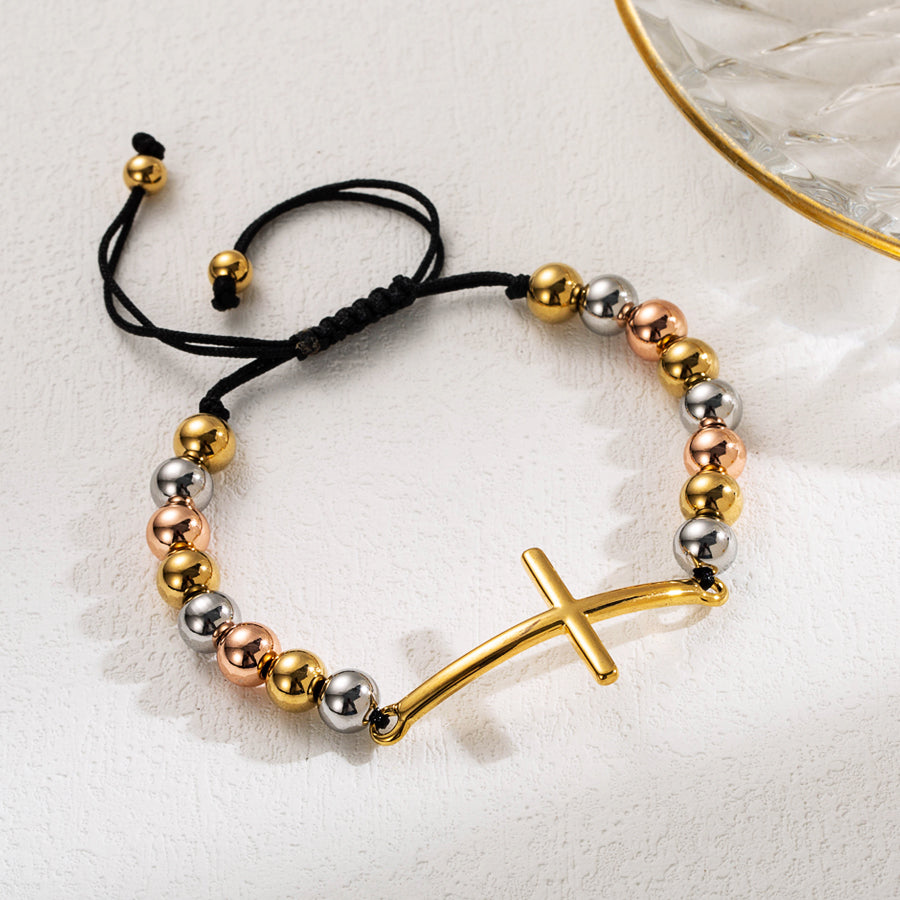 Ins Style Human Cross Stainless Steel Stone Beaded Plating Inlay Artificial Gemstones Gold Plated Bracelets