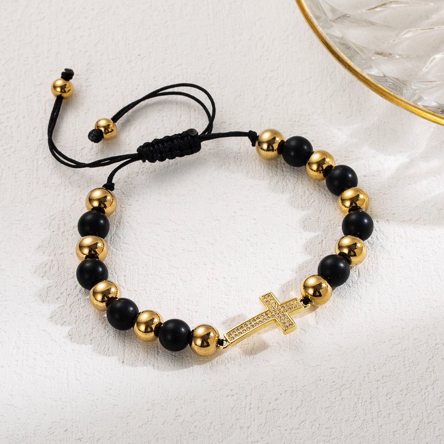 Ins Style Human Cross Stainless Steel Stone Beaded Plating Inlay Artificial Gemstones Gold Plated Bracelets