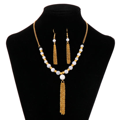 Wholesale Retro Tassel Titanium Steel Agate Earrings Necklace