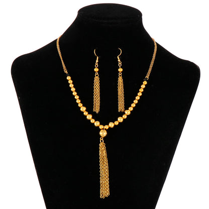 Wholesale Retro Tassel Titanium Steel Agate Earrings Necklace