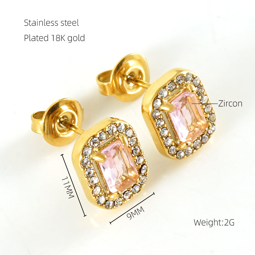 1 Pair Glam Sun Water Droplets Heart Shape Inlay Stainless Steel Rhinestones Zircon 18k Gold Plated Ear Studs