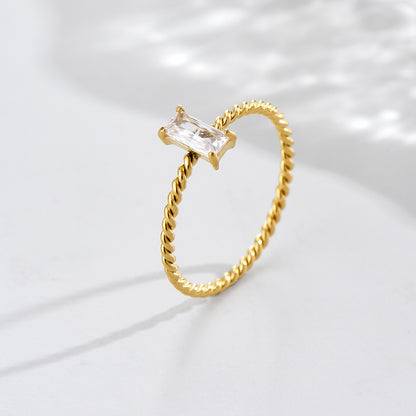 Wholesale Simple Style Korean Style Square Stainless Steel 14k Gold Plated Zircon Rings