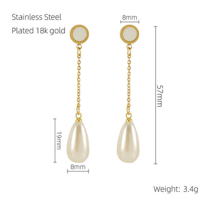 1 Pair Elegant Water Droplets Stainless Steel Inlay Artificial Pearls Shell 18k Gold Plated Drop Earrings