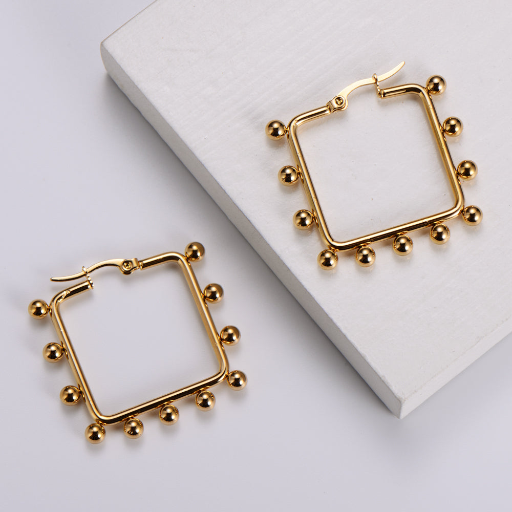 Aml Simple Square Triangle Hexagon Round Drop-shaped Heart Welding Stainless Steel Round Beads Geometric Earrings