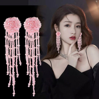 Wholesale Jewelry 1 Pair Shiny Tassel Artificial Crystal Drop Earrings