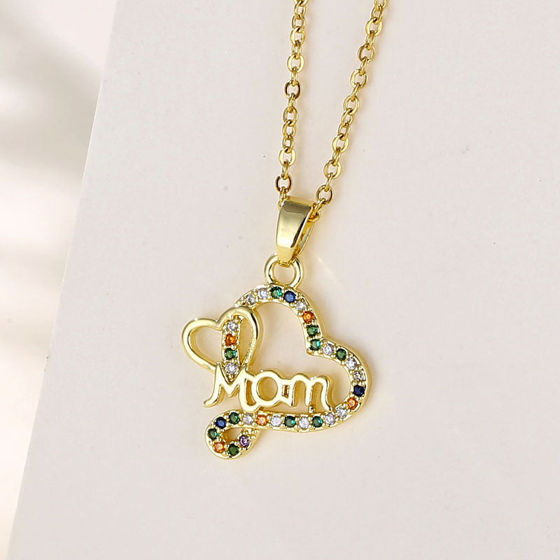 Wholesale Mama Modern Style Letter Heart Shape Stainless Steel Titanium Steel 18k Gold Plated Gold Plated Zircon Pendant Necklace