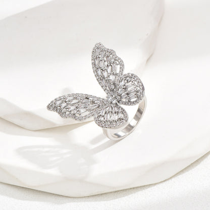 Luxurious Romantic Shiny Butterfly Copper Zircon Rings In Bulk