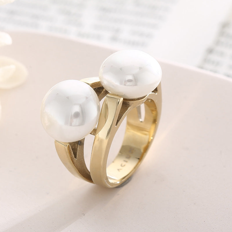 Wholesale Vintage Style Irregular Round Titanium Steel 18k Gold Plated Pearl Rings