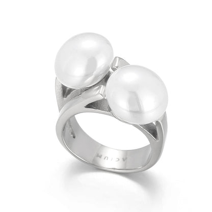 Wholesale Vintage Style Irregular Round Titanium Steel 18k Gold Plated Pearl Rings