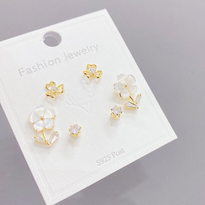 1 Set Vacation Flower Copper Inlay Zircon Ear Studs