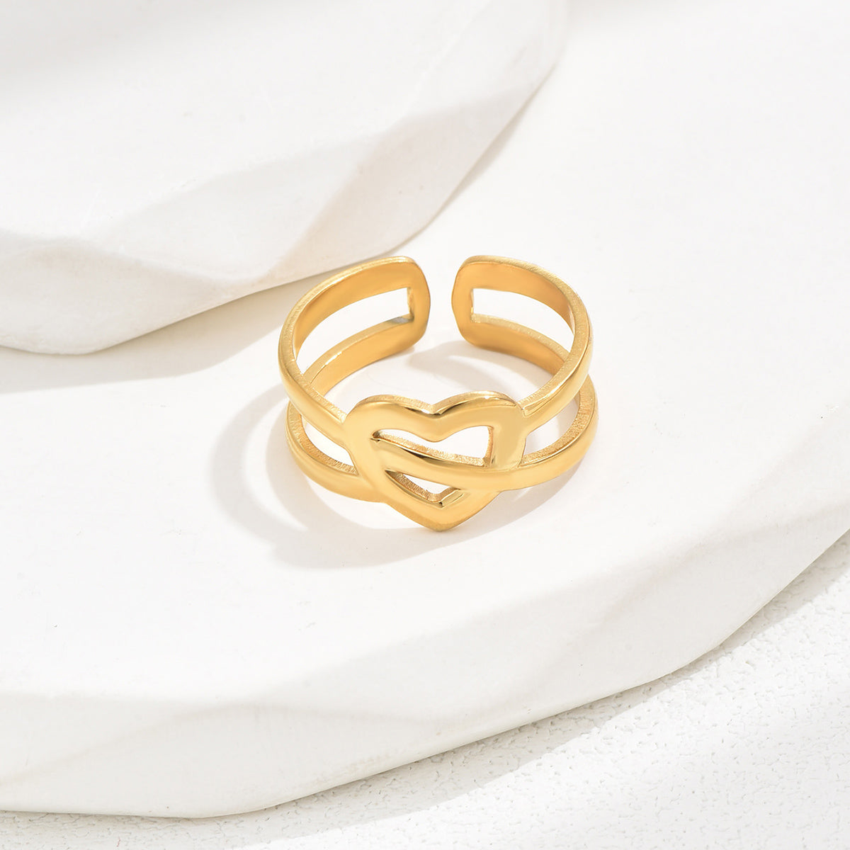 Elegant Romantic Simple Style Heart Shape Stainless Steel 18k Gold Plated Open Ring