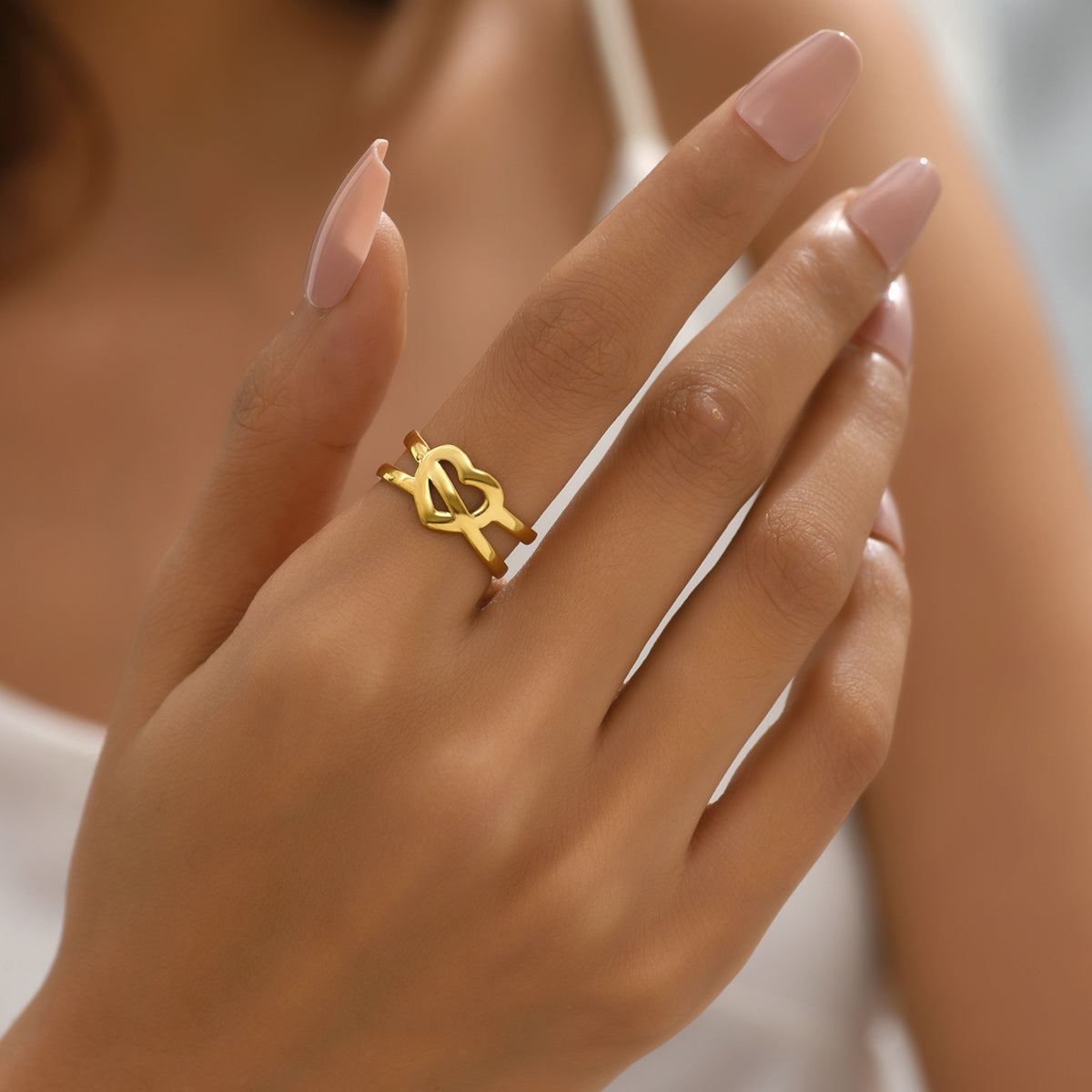 Elegant Romantic Simple Style Heart Shape Stainless Steel 18k Gold Plated Open Ring