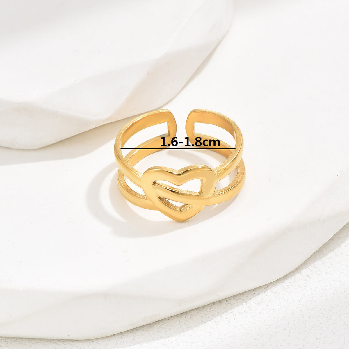 Elegant Romantic Simple Style Heart Shape Stainless Steel 18k Gold Plated Open Ring