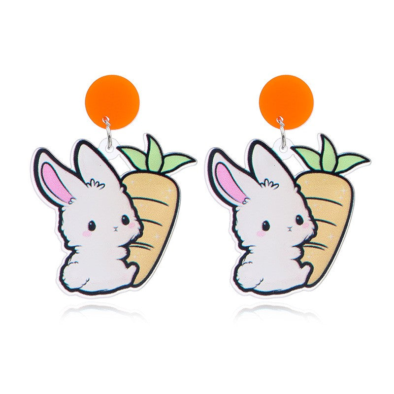 Cute Rabbit Carrot Arylic Three-dimensional Easter Women's Drop Earrings