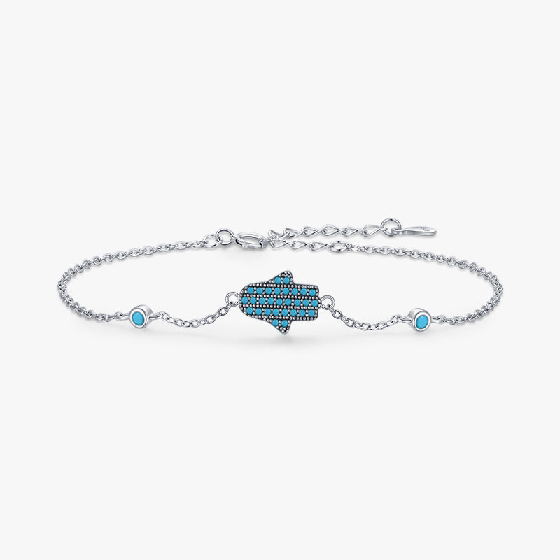 Vintage Style Palm Sterling Silver Plating Inlay Turquoise Rhodium Plated Bracelets