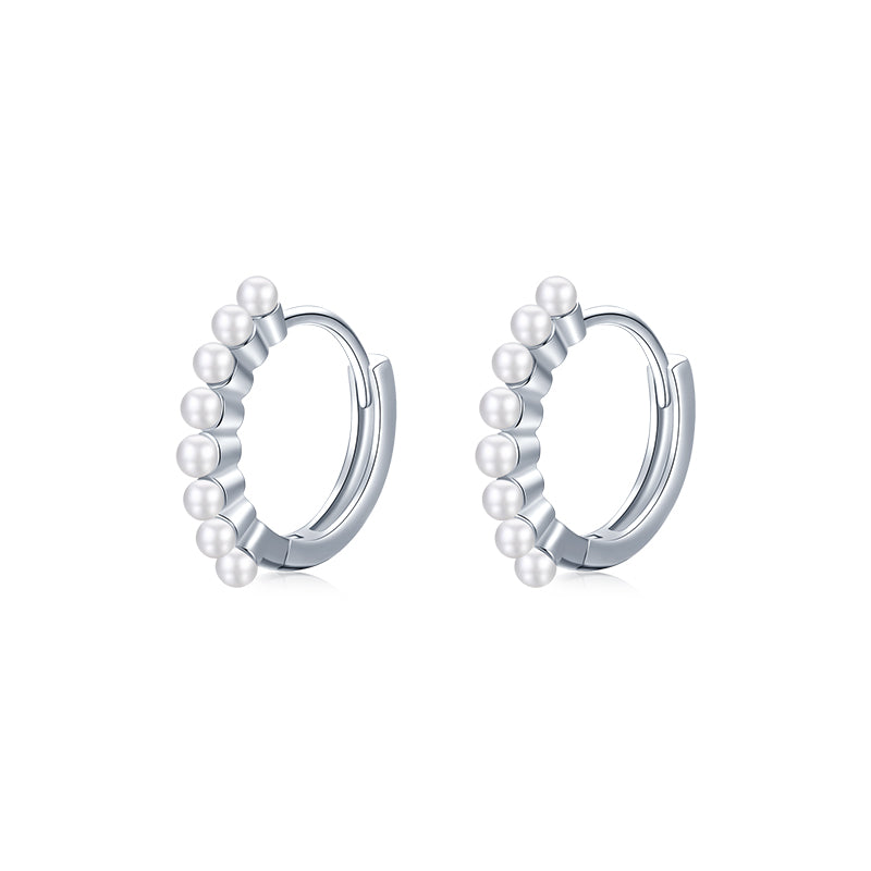 1 Pair Ins Style Round Sterling Silver Plating Inlay Artificial Pearls 14k Gold Plated Rhodium Plated Hoop Earrings