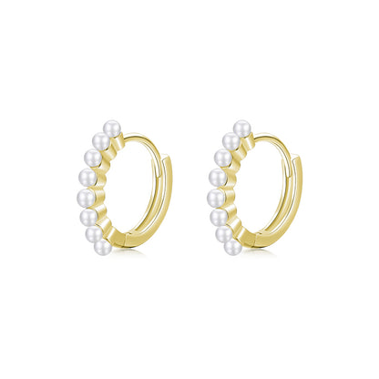 1 Pair Ins Style Round Sterling Silver Plating Inlay Artificial Pearls 14k Gold Plated Rhodium Plated Hoop Earrings