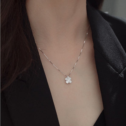 Elegant Simple Style Four Leaf Clover Sterling Silver Plating Inlay Opal Zircon Pendant Necklace