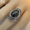 Retro Natural Stone Flash Stone Ring Ethnic Style Carved Exaggerated Ring