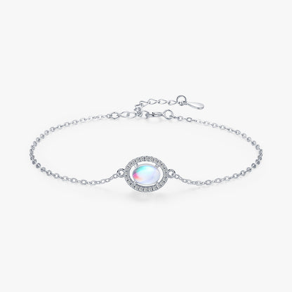 Elegant Oval Sterling Silver Plating Inlay Moonstone Zircon Rhodium Plated Bracelets