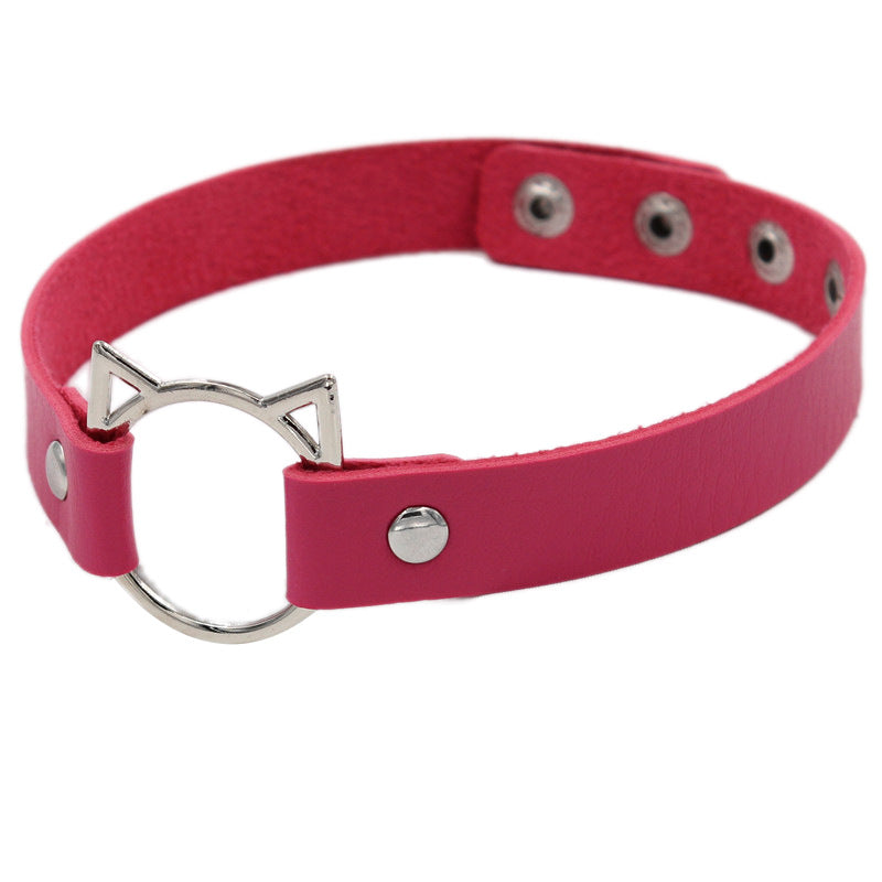 Punk Solid Color Pu Leather Patchwork Women's Choker