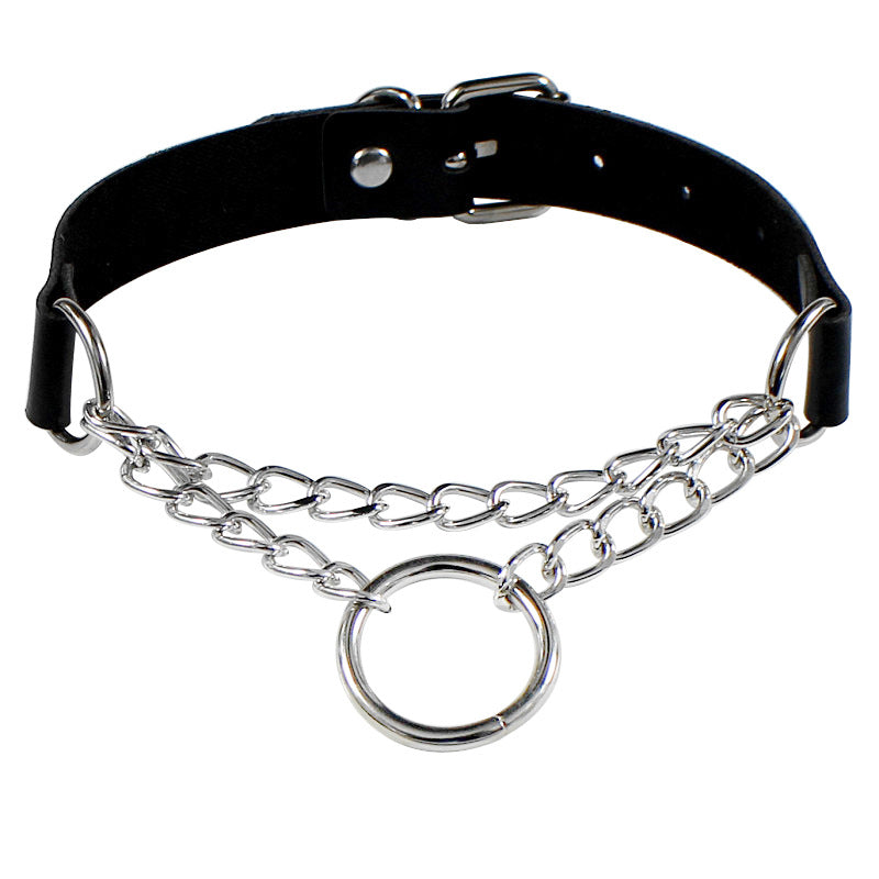 Punk Round Pu Leather Alloy Plating Chain Women's Choker