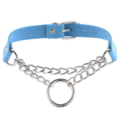 Punk Round Pu Leather Alloy Plating Chain Women's Choker