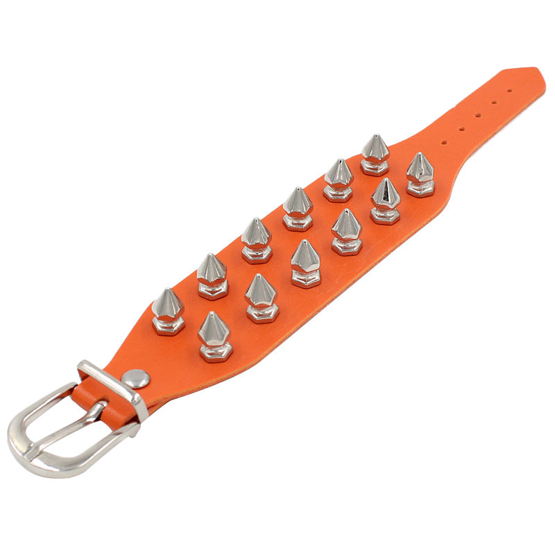 Punk Solid Color Pu Leather Alloy Rivet Unisex Wristband