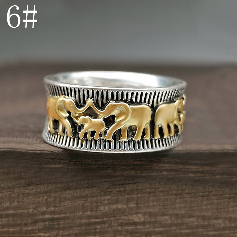 Retro Animal Big Elephant Ring 925 Two-color Gold-plated Alloy Couple Ring