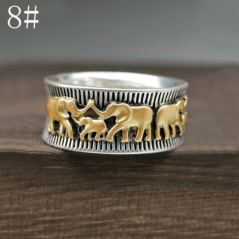 Retro Animal Big Elephant Ring 925 Two-color Gold-plated Alloy Couple Ring