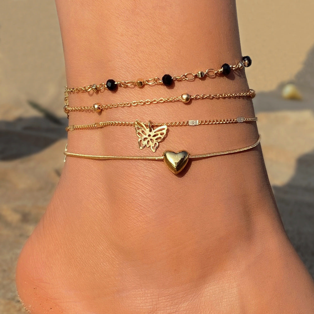 Vacation Heart Shape Bow Knot Crystal Alloy Wholesale Anklet