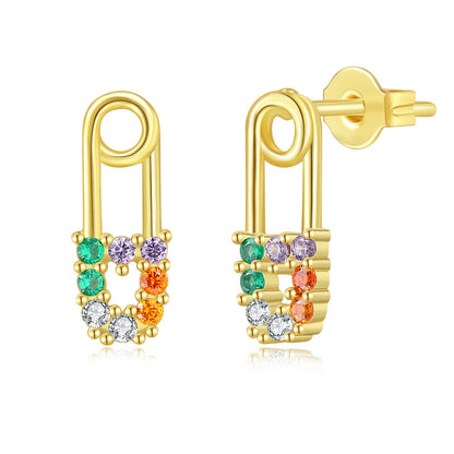 1 Pair Simple Style Paper Clip Copper Plating Inlay Artificial Gemstones 14k Gold Plated Earrings