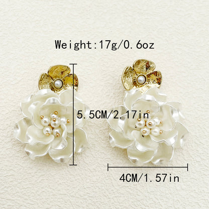 1 Pair Elegant Flower Plating Stainless Steel Arylic Imitation Pearl Gold Plated Drop Earrings