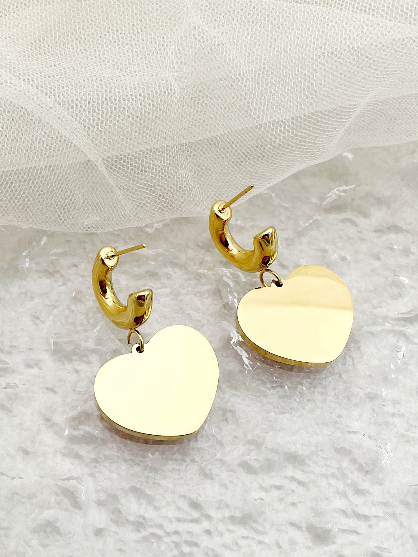 1 Pair Sweet Heart Shape Plating Stainless Steel Gold Plated Drop Earrings