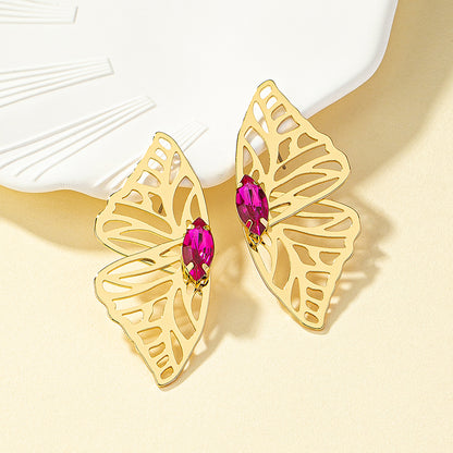 Retro Butterfly Alloy Plating Inlay Gem Women'S Ear Studs