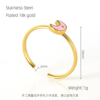 Wholesale Cute Moon Dolphin Heart Shape Stainless Steel 18k Gold Plated Open Ring