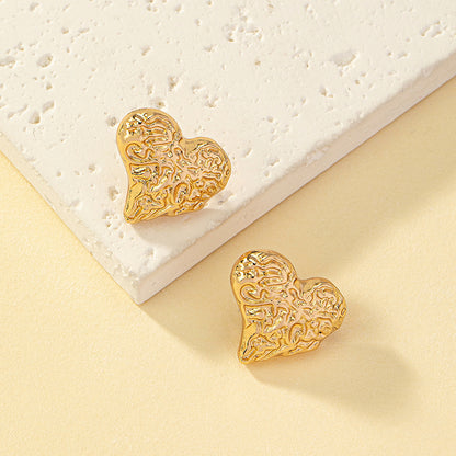 Ins Style Retro Heart Shape Alloy Plating Women's Ear Studs