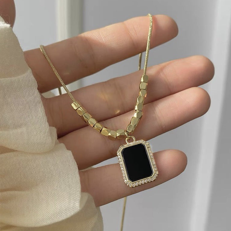 Wholesale Simple Style Square Titanium Steel 18k Gold Plated Zircon Pendant Necklace