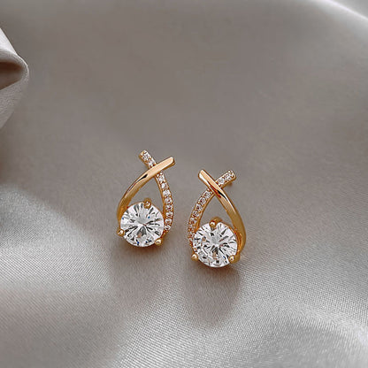 Sweet Flower Alloy Plating Inlay Artificial Diamond Women'S Drop Earrings Ear Studs