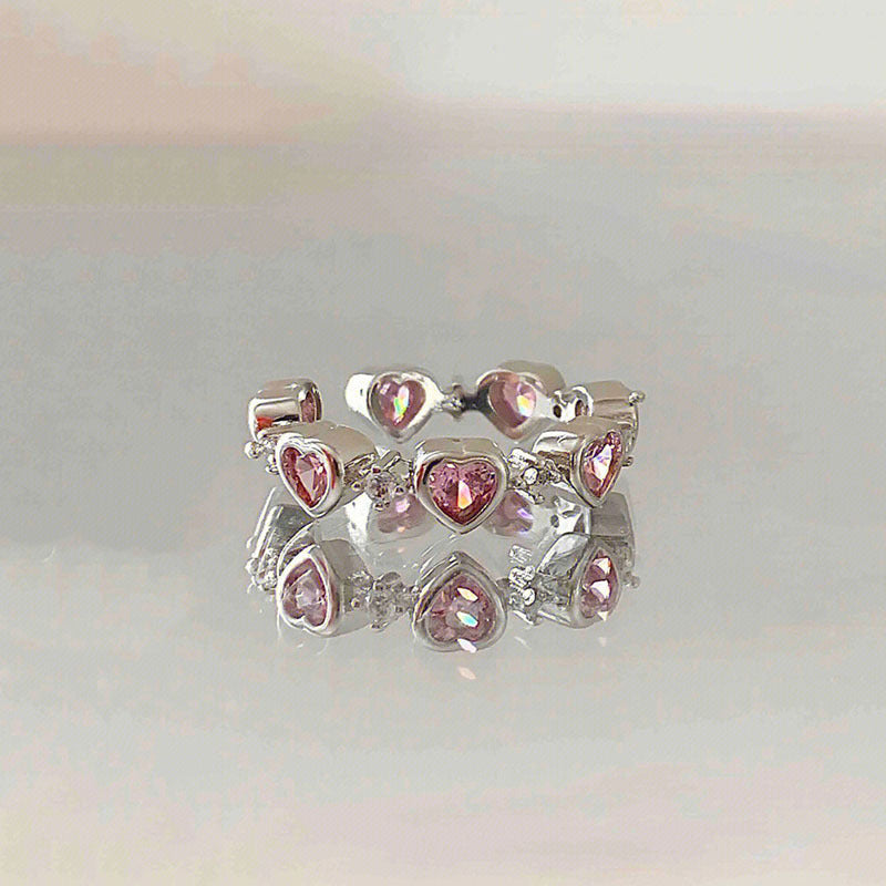 Sweet Heart Shape Copper Inlay Zircon Open Ring