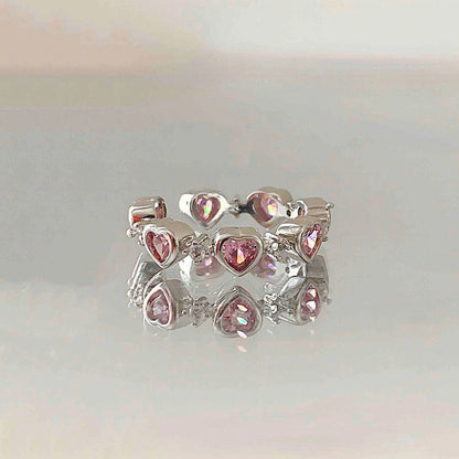 Sweet Heart Shape Copper Inlay Zircon Open Ring