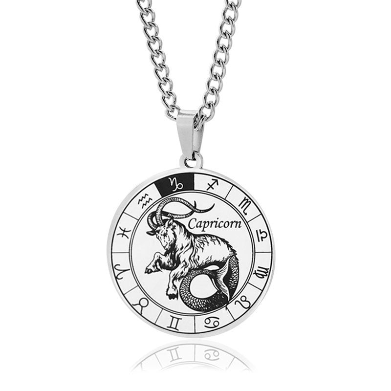 Simple Style Streetwear Round Constellation Stainless Steel Carving Pendant Necklace