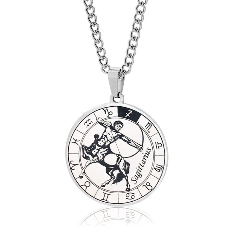 Simple Style Streetwear Round Constellation Stainless Steel Carving Pendant Necklace