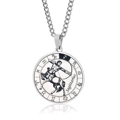 Simple Style Streetwear Round Constellation Stainless Steel Carving Pendant Necklace