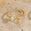 Retro Letter Copper 14k Gold Plated Zircon Open Ring In Bulk