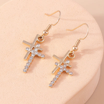 1 Pair Simple Style Cross Inlay Alloy Rhinestones Drop Earrings