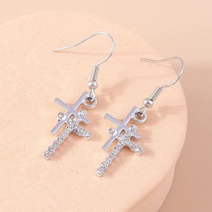 1 Pair Simple Style Cross Inlay Alloy Rhinestones Drop Earrings